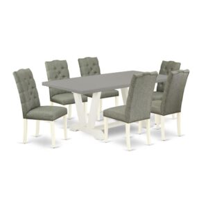 EAST WEST FURNITURE 7-PIECE DINING ROOM TABLE SET- 6 FABULOUS UPHOLSTERED DINING CHAIRS AND 1 DINING ROOM TABLE