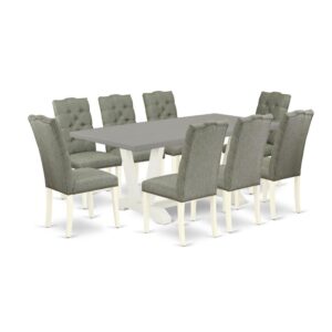 EAST WEST FURNITURE 9-PC DINING ROOM SET- 8 AMAZING MID CENTURY DINING CHAIRS AND 1 WOOD DINING TABLE