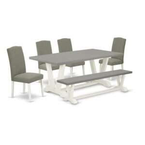 EAST WEST FURNITURE 6-PC RECTANGULAR TABLE SET WITH 4 MODERN DINING CHAIRS - INDOOR BENCH AND KITCHEN RECTANGULAR TABLE
