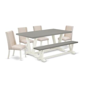 EAST WEST FURNITURE 6-PIECE MODERN DINING TABLE SET WITH 4 DINING ROOM CHAIRS - WOOD BENCH AND RECTANGULAR MODERN DINING TABLE