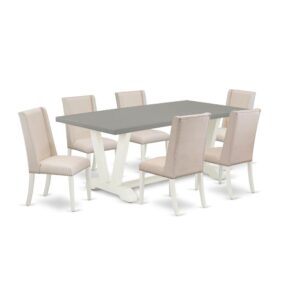 EAST WEST FURNITURE 7-PIECE DINING ROOM TABLE SET WITH 6 PADDED PARSON CHAIRS AND RECTANGULAR WOOD TABLE