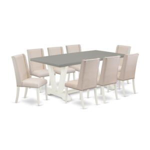 EAST WEST FURNITURE 9-PIECE MODERN DINING TABLE SET WITH 8 MODERN DINING CHAIRS AND KITCHEN RECTANGULAR TABLE