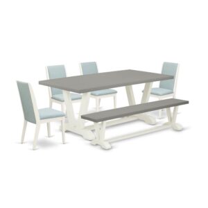 EAST WEST FURNITURE 6-PIECE KITCHEN TABLE SET WITH 4 UPHOLSTERED DINING CHAIRS - KITCHEN BENCH AND RECTANGULAR WOOD TABLE