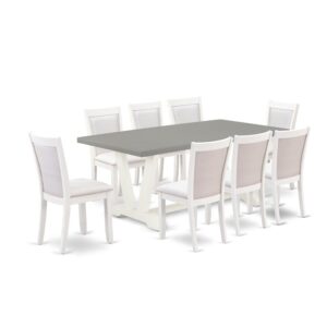 Our Eye-Catching Dining Table Set  Will Enhance The Appearance Of Any Dining Area With Its Stylish Design And Decor. This Modern Dining Set  Consists Of A Mid Century Dining Table And 8 Matching Parson Chairs. This Dining Set  Adds Some Simple And Contemporary Elegance To Your Home. Ideal For Dinette