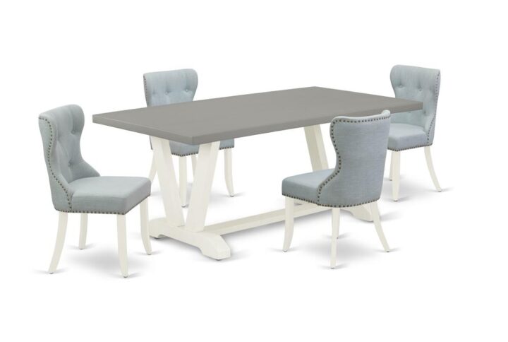 EAST WEST FURNITURE 5-Pc MODERN DINING TABLE SET- 4 STUNNING KITCHEN CHAIRS AND 1 MODERN DINING ROOM TABLE