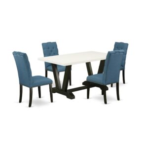 EAST WEST FURNITURE 5-PC DINETTE SET WITH 4 BUTTON TUFTED PADDED PARSON CHAIRS AND RECTANGULAR KITCHEN TABLE