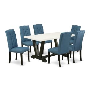 EAST WEST FURNITURE 7-PIECE MODERN DINING TABLE SET WITH 6 DINING CHAIRS AND 1 RECTANGULAR TABLE