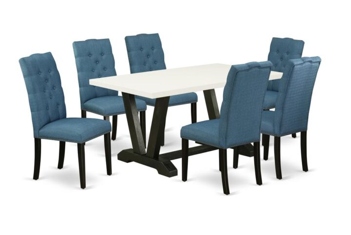 EAST WEST FURNITURE 7-PIECE MODERN DINING TABLE SET WITH 6 DINING CHAIRS AND 1 RECTANGULAR TABLE