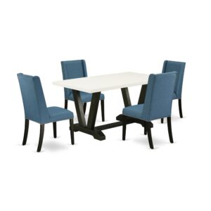 EAST WEST FURNITURE 5-PC MODERN DINING TABLE SET WITH 4 PARSON DINING CHAIRS AND 1 RECTANGULAR KITCHEN TABLE