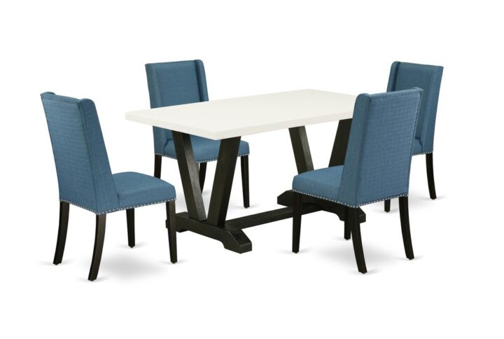 EAST WEST FURNITURE 5-PC MODERN DINING TABLE SET WITH 4 PARSON DINING CHAIRS AND 1 RECTANGULAR KITCHEN TABLE