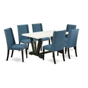 EAST WEST FURNITURE 7-PIECE MODERN DINING TABLE SET WITH 6 DINING CHAIRS AND RECTANGULAR TABLE