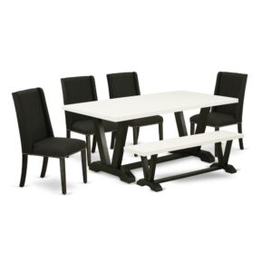 EAST WEST FURNITURE 6-PC DINETTE SET WITH 4 KITCHEN PARSON CHAIRS - MID CENTURY MODERN BENCH AND RECTANGULAR WOOD TABLE