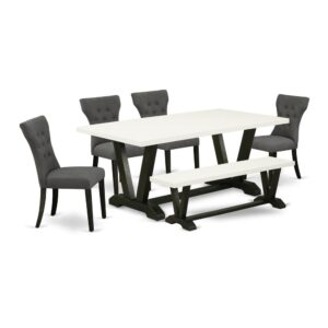 EAST WEST FURNITURE 6-PIECE DINING SET WITH 4 MODERN DINING CHAIRS - WOOD BENCH AND RECTANGULAR DINING TABLE