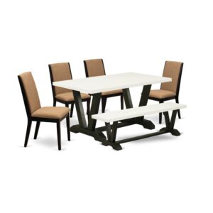 EAST WEST FURNITURE 6-PC KITCHEN SET WITH 4 UPHOLSTERED DINING CHAIRS - MID CENTURY MODERN BENCH AND RECTANGULAR DINING TABLE