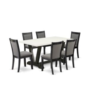 This 6 Piece dinette set includes a wood dining table
