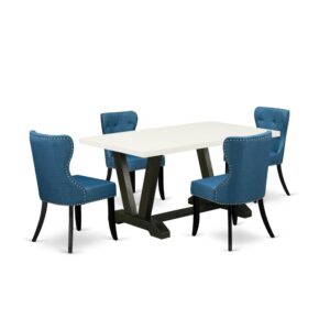 EAST WEST FURNITURE 5-Pc KITCHEN TABLE SET- 4 FABULOUS PARSON CHAIRS AND 1 KITCHEN TABLE
