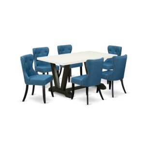 EAST WEST FURNITURE 7-PC DINING TABLE SET- 6 EXCELLENT UPHOLSTERED DINING CHAIRS AND 1 WOOD DINING TABLE