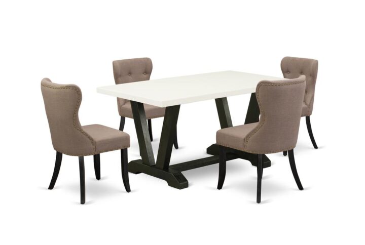 EAST WEST FURNITURE 5-Pc KITCHEN DINING ROOM SET- 4 AMAZING DINING CHAIR AND ONE KITCHEN TABLE