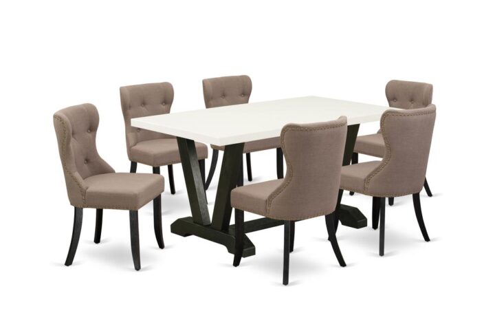 EAST WEST FURNITURE 7-PC KITCHEN TABLE SET- 6 INCREDIBLE UPHOLSTERED DINING CHAIRS AND ONE RECTANGULAR DINING TABLE