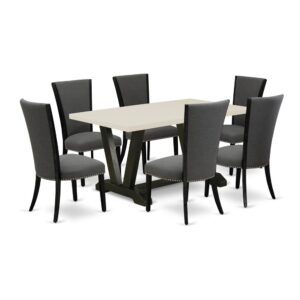 Our Kitchen Dining Table Set  Adds A Touch Of Elegance To Any Dining Room That You And Your Family Will Absolutely Enjoy. The Elegant Kitchen Table Set  Contains A Modern Table And 6 Dining Room Chairs. This Rectangular Dining Table Top Is Offered In A Linen White Finish. In Addition