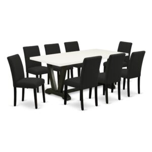 EAST WEST FURNITURE 9 - PC DINING TABLE SET INCLUDES 8 UPHOLSTERED DINING CHAIRS AND MODERN RECTANGULAR DINING TABLE