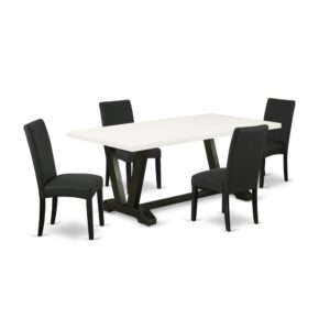 EAST WEST FURNITURE 5-PIECE MODERN DINING TABLE SET- 4 STUNNING PARSON CHAIRS AND 1 DINING TABLE