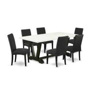EAST WEST FURNITURE 7-PC DINING ROOM TABLE SET- 6 FABULOUS PARSON CHAIRS AND 1 KITCHEN TABLE