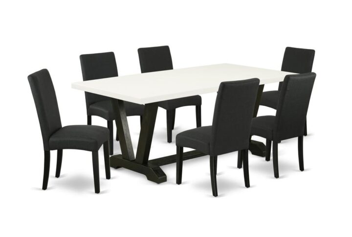 EAST WEST FURNITURE 7-PC DINING ROOM TABLE SET- 6 FABULOUS PARSON CHAIRS AND 1 KITCHEN TABLE