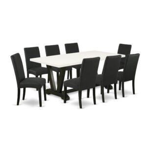 EAST WEST FURNITURE 9-PIECE MODERN DINING SET- 8 WONDERFUL DINING CHAIR AND 1 WOODEN DINING TABLE