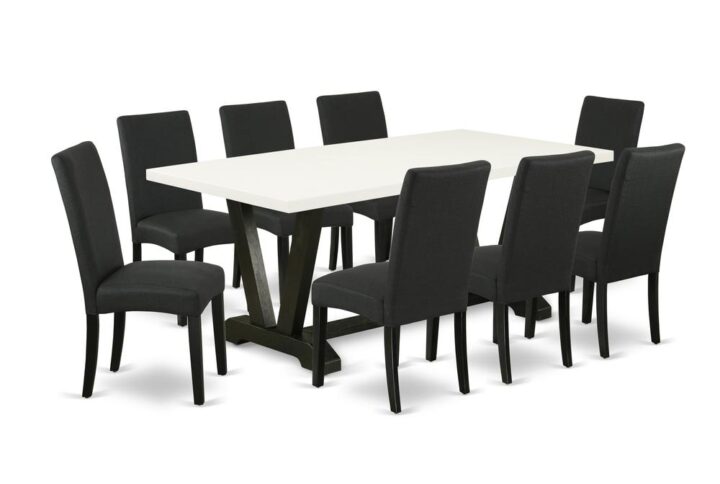 EAST WEST FURNITURE 9-PIECE MODERN DINING SET- 8 WONDERFUL DINING CHAIR AND 1 WOODEN DINING TABLE