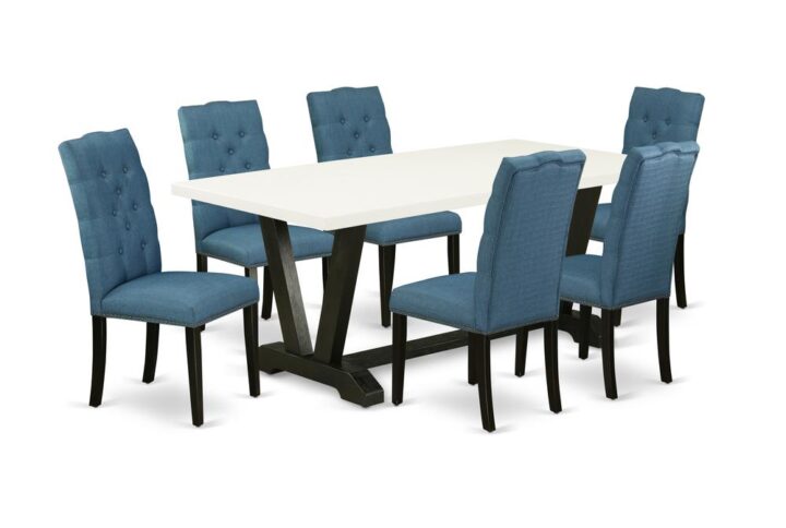 EAST WEST FURNITURE 7-PC DINING TABLE SET WITH 6 PARSON CHAIRS AND RECTANGULAR KITCHEN TABLE