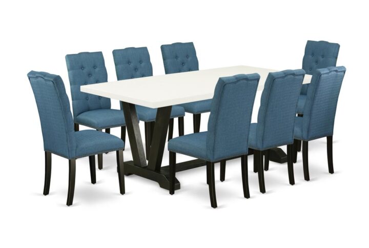 EAST WEST FURNITURE 9-PC RECTANGULAR TABLE SET WITH 8 PADDED PARSON CHAIRS AND RECTANGULAR WOOD DINING TABLE