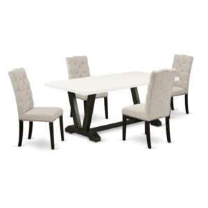 EAST WEST FURNITURE 5-PC MODERN DINING TABLE SET WITH 4 PARSON CHAIRS AND RECTANGULAR DINING TABLE