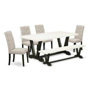 EAST WEST FURNITURE 6-PC RECTANGULAR DINING ROOM TABLE SET WITH 4 PARSON CHAIRS - SMALL BENCH AND RECTANGULAR DINING ROOM TABLE