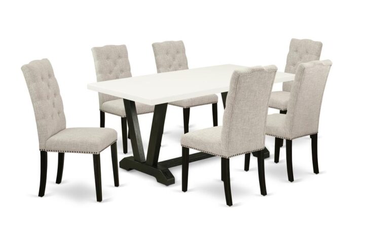 EAST WEST FURNITURE 7-PC RECTANGULAR DINING TABLE SET 6 LOVELY PARSONS CHAIRS AND RECTANGULAR DINING TABLE