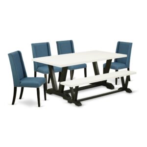 EAST WEST FURNITURE 6-PIECE RECTANGULAR DINING ROOM TABLE SET WITH 4 KITCHEN PARSON CHAIRS - SMALL BENCH AND RECTANGULAR WOOD DINING TABLE