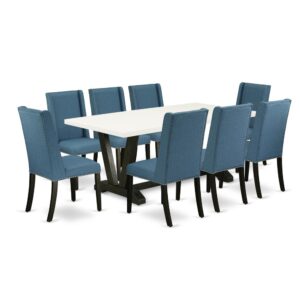 EAST WEST FURNITURE 9-PIECE DINING ROOM TABLE SET WITH 8 PARSON DINING ROOM CHAIRS AND RECTANGULAR TABLE