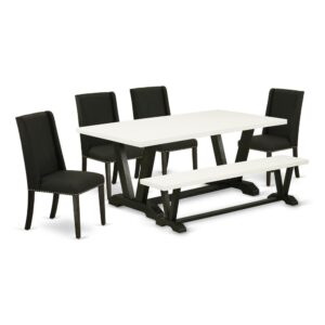 EAST WEST FURNITURE 6-PC RECTANGULAR TABLE SET WITH 4 PARSON DINING ROOM CHAIRS - DINING BENCH AND RECTANGULAR DINING TABLE
