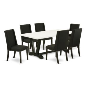 EAST WEST FURNITURE 7-PC DINING SET 6 LOVELY PARSON DINING CHAIRS AND RECTANGULAR DINING TABLE