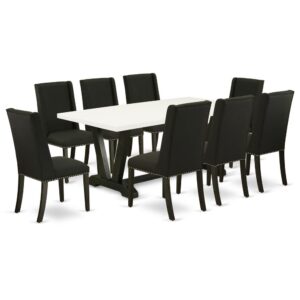 EAST WEST FURNITURE 9-PC RECTANGULAR DINING TABLE SET 8 LOVELY PARSONS CHAIRS AND RECTANGULAR DINING TABLE