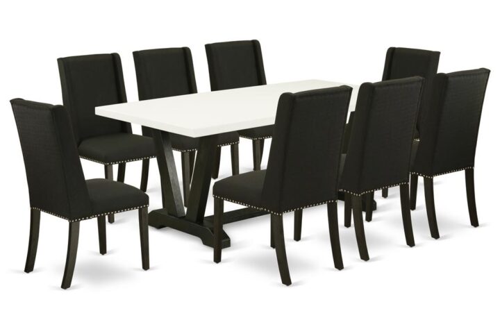 EAST WEST FURNITURE 9-PC RECTANGULAR DINING TABLE SET 8 LOVELY PARSONS CHAIRS AND RECTANGULAR DINING TABLE