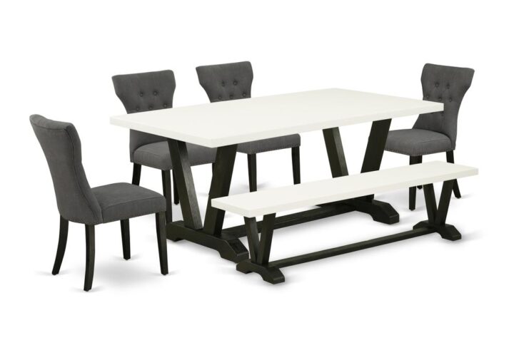 EAST WEST FURNITURE 6-PIECE DINING TABLE SET WITH 4 DINING ROOM CHAIRS - SMALL BENCH AND RECTANGULAR DINING TABLE