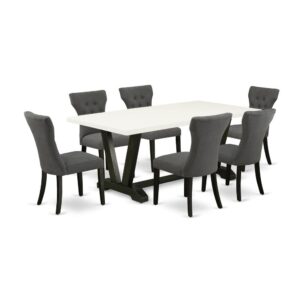 EAST WEST FURNITURE 7-PIECE RECTANGULAR DINING TABLE SET 6 WONDERFUL PARSON DINING CHAIRS AND RECTANGULAR KITCHEN DINING TABLE