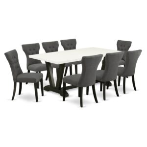 EAST WEST FURNITURE 9-PIECE KITCHEN TABLE SET 8 ATTRACTIVE PARSONS DINING ROOM CHAIRS AND RECTANGULAR DINING TABLE