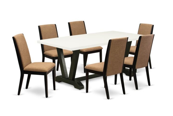 EAST WEST FURNITURE 7-PC RECTANGULAR TABLE SET WITH 6 PARSON DINING CHAIRS AND RECTANGULAR DINING TABLE