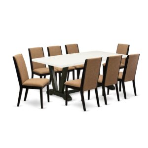EAST WEST FURNITURE 9-PC DINING TABLE SET WITH 8 DINING CHAIRS AND RECTANGULAR DINING ROOM TABLE