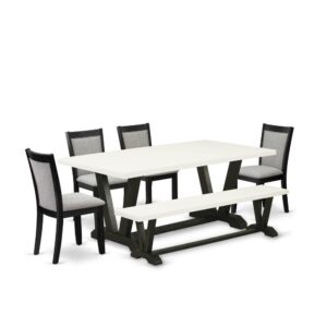 Its dining room table set includes 4 mid century kitchen chairs and 1 dining room table. This modern dining room table has a rectangular table top and attractive legs. The hardwood shape and soft padded back ensure that these padded parson chairs sturdiness and offers decent support to your back