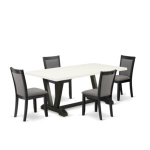 This 5-piece dinning room set contains 1 kitchen table and 4 matching upholstered dining chairs. The dinning set is constructed from fine Rubber Wood for premium quality and endurance. A rectangular-shaped modern kitchen table is constructed in a sophisticated style with distinct aspects and linen fabric upholstered wood chairs will inspire everyone who comes to the dining area. The wood table contains X-style legs to offer the best steadiness during the dinner. The innovative and elegant design of the dinner table set easily blends in any home. The Padded seat of the chairs for dining room is made of linen fabric that enhances the kitchen table design. Our innovative wood kitchen table set is quite simple to clean by using a damp cloth and always offers a sophisticated appeal. The installation process of our lavish dining set is not difficult and straightforward to use. Each mid-century dining set comes conveniently with easy-to-follow instructions and all essential equipment included. You just need to follow the procedures in the guide book to complete the assembly in a minimal time.