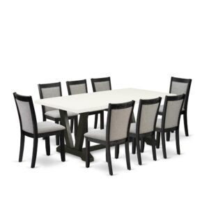 This dining room table set includes 4 Mid Century dining chairs and 1 kitchen dining table. This Kitchen dining table has a rectangular table top and stunning legs. The hardwood shape and soft padded back ensure that these upholstered dining chairs sturdiness and offers decent support to your back
