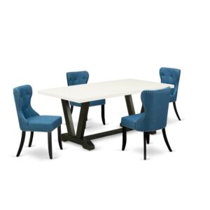 EAST WEST FURNITURE 5-PIECE DINING TABLE SET- 4 FABULOUS DINING CHAIRS AND 1 RECTANGULAR DINING TABLE